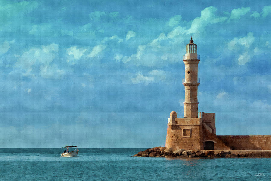 Lighthouse Old Venetian Harbor Chania Crete - DWP2104591 Painting by Dean Wittle