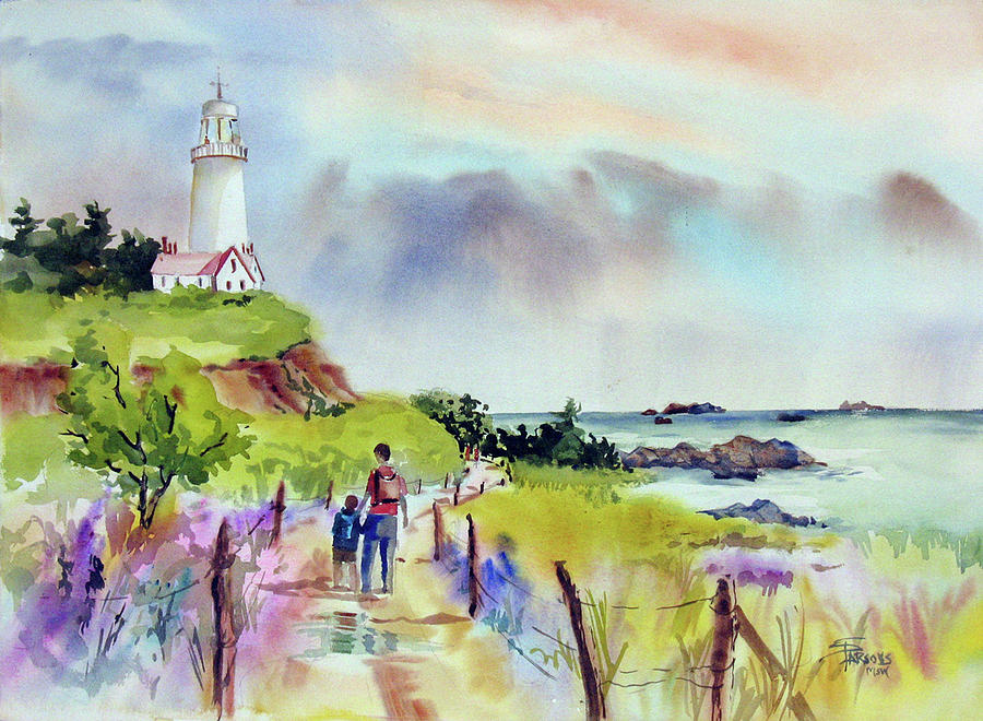 Lighthouse On Scilly Isle Painting by Sheila Parsons