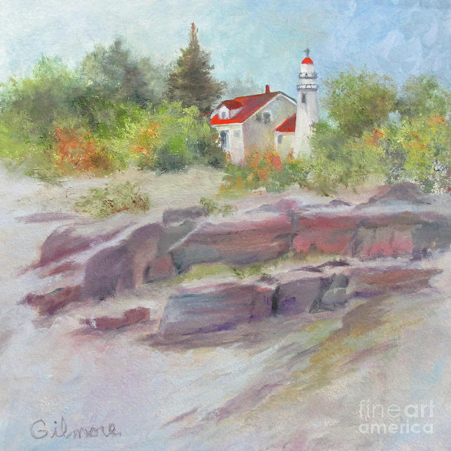 Lighthouse on the Cliff Painting by Roseann Gilmore