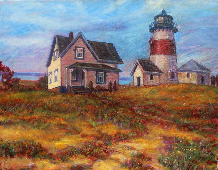  Lighthouse On The New England Coast Painting by Veronica Cassell vaz
