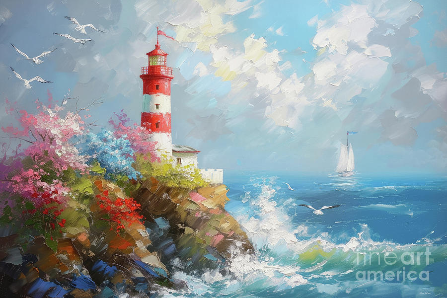 Lighthouse On The Sea Painting by Tina LeCour