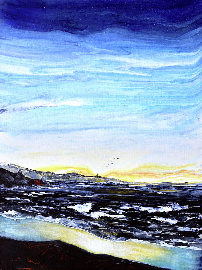 Lighthouse Over an Inky Sea Painting by Laura Iverson
