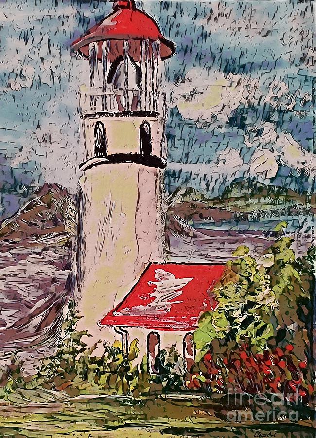 Lighthouse Over Turbulent Waters Painting by Eloise Schneider Mote