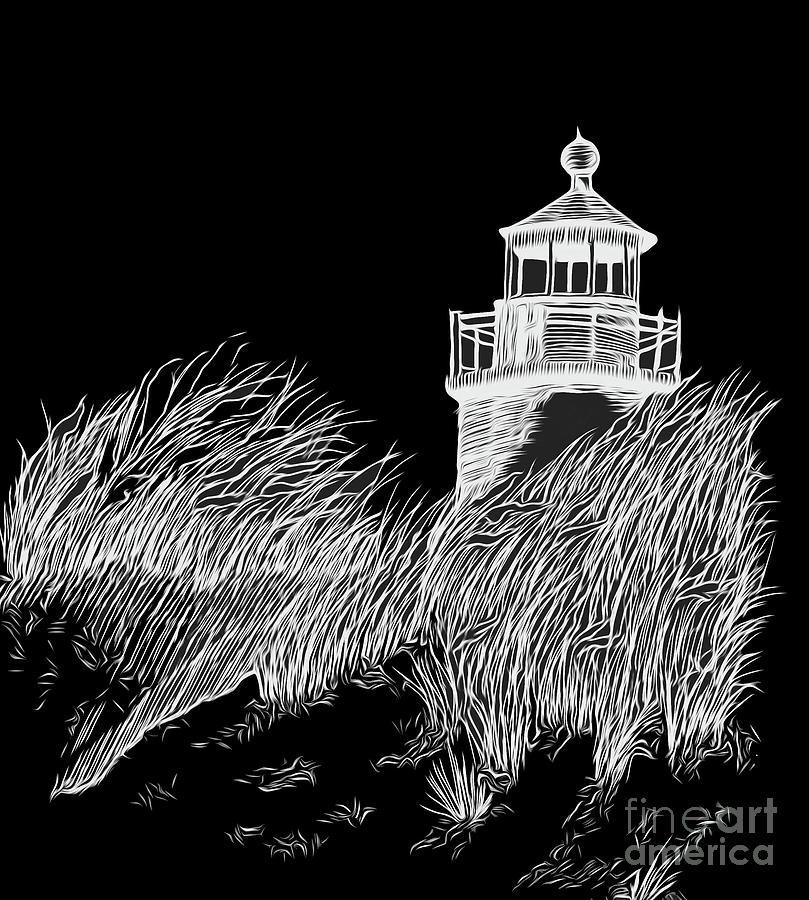 Lighthouse Pen and Ink Drawing Abstract Expressionism and Exclusion Fusion Effects Drawing by Rose Santuci-Sofranko