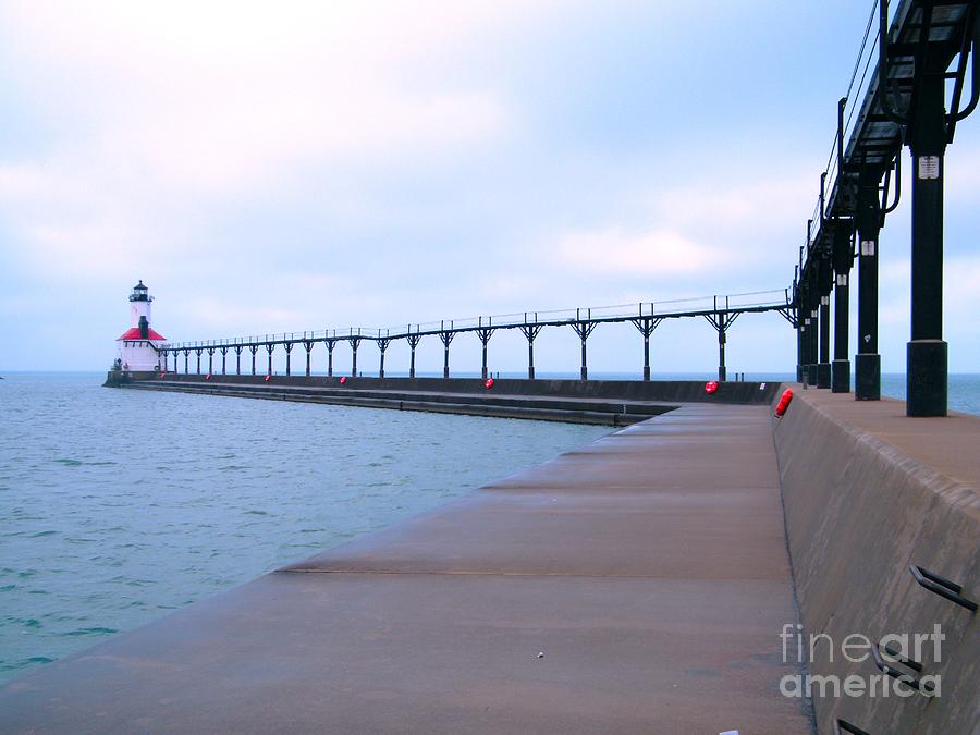 Lake Michigan Photograph - Lighthouse Pier With Catwalk     Michigan City    Indiana     Lake Michigan   Winter by Rory Cubel