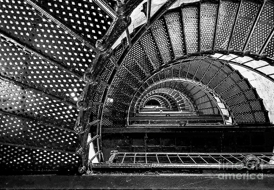 Black And White Photograph - Lighthouse Spiral Staircase by Peter Tompkins