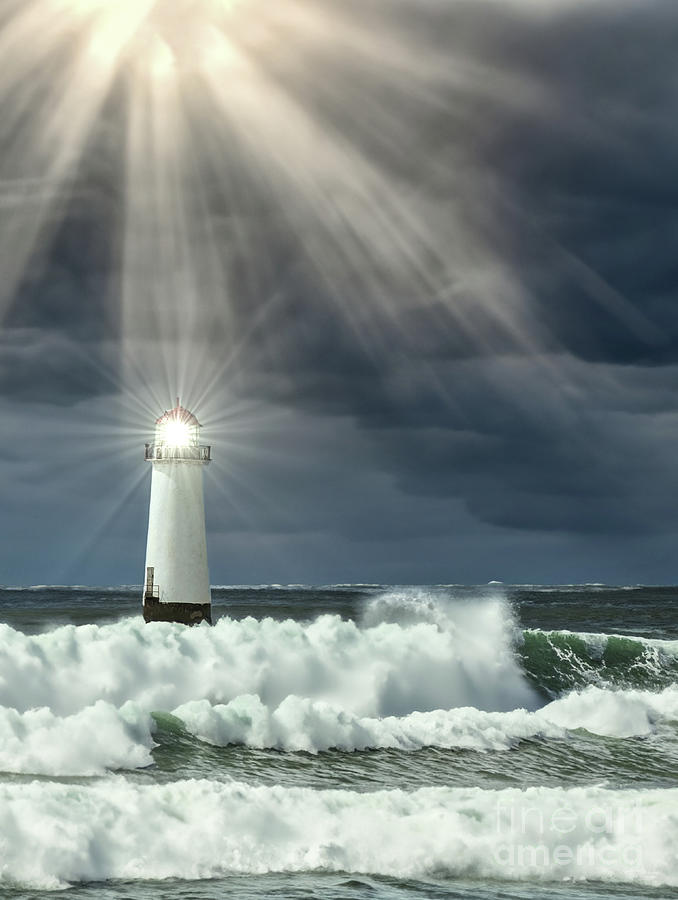 Lighthouse Stormy Rays Of Light Photograph by Jennifer White