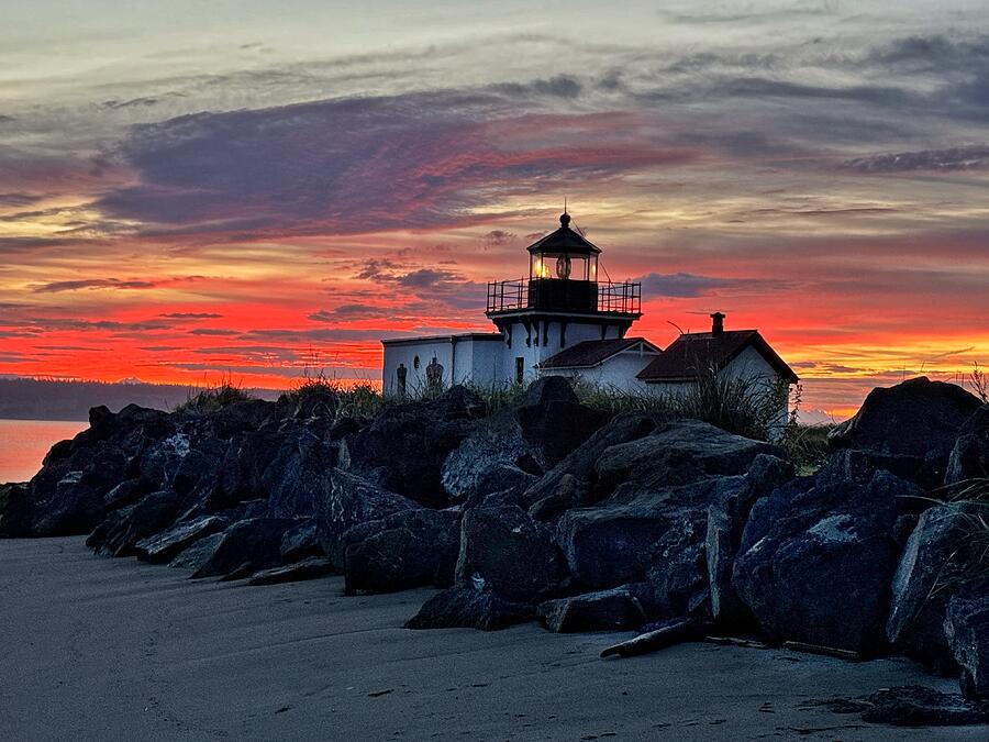 Lighthouse Sunrise - Rocky Beach Photograph by Jerry Abbott Lighthouse Sunrise - Rocky Beach Photograph by Jerry Abbott