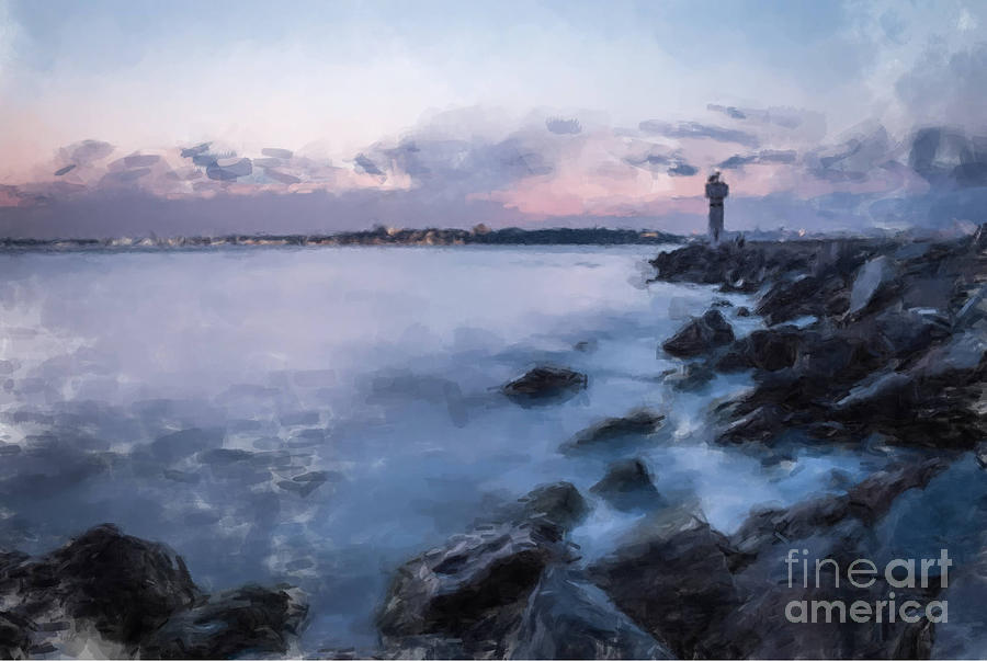 Lighthouse Sunset Painting by Gary Arnold