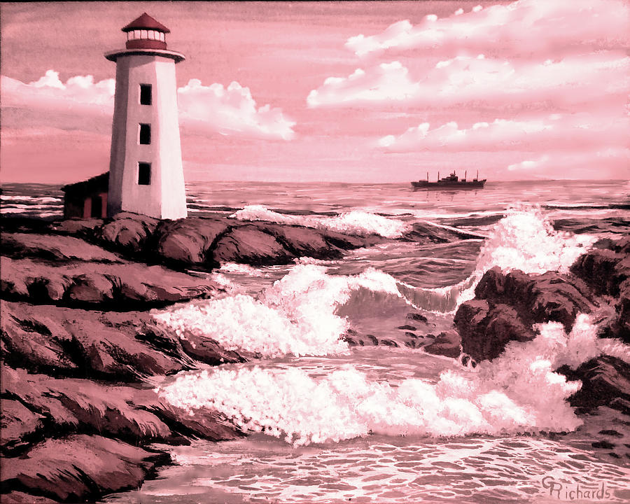 Lighthouse Waves Sepia Painting