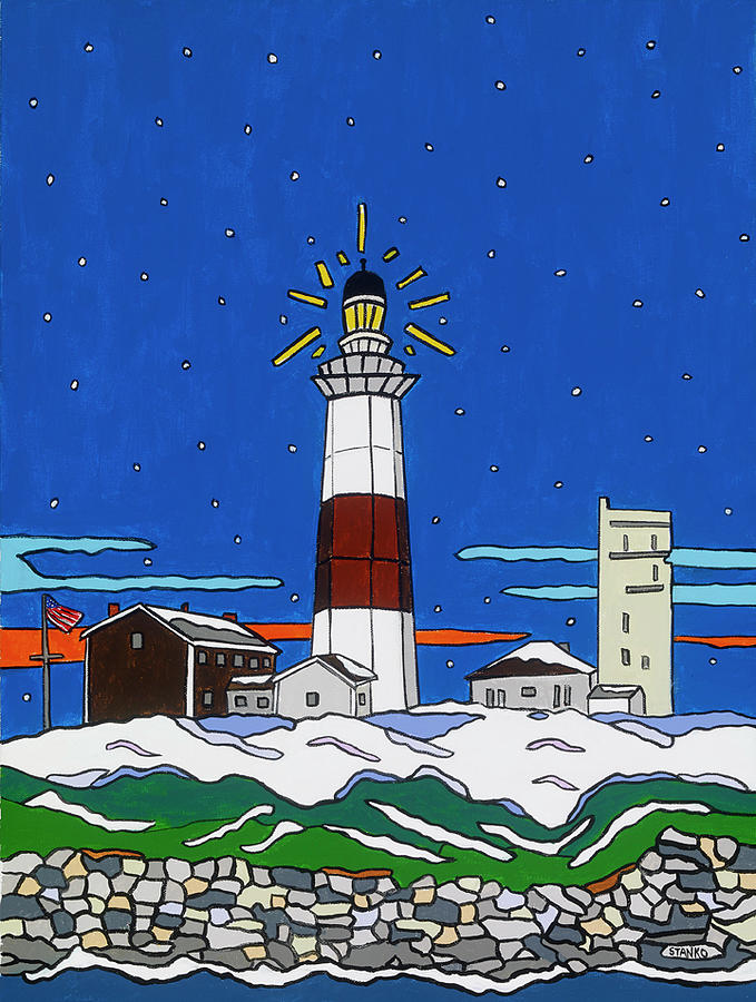 Lighthouse Winter Painting by Mike Stanko