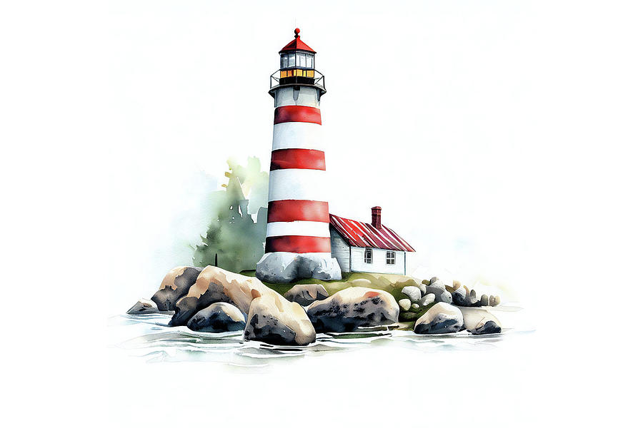 Lighthouse with Cottage Digital Art by Alison Frank Lighthouse with Cottage Digital Art by Alison Frank
