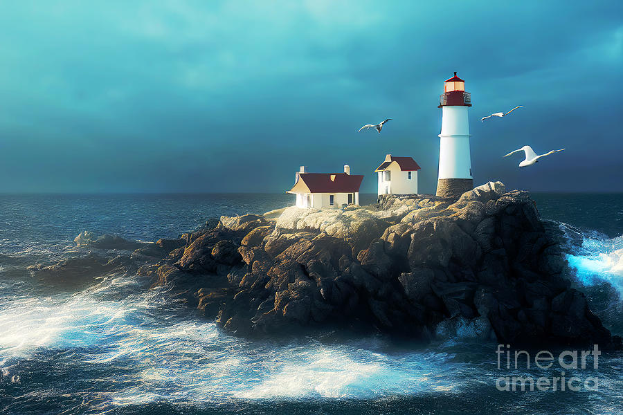 Lighthouse with Seagulls Digital Art by Carlos Diaz