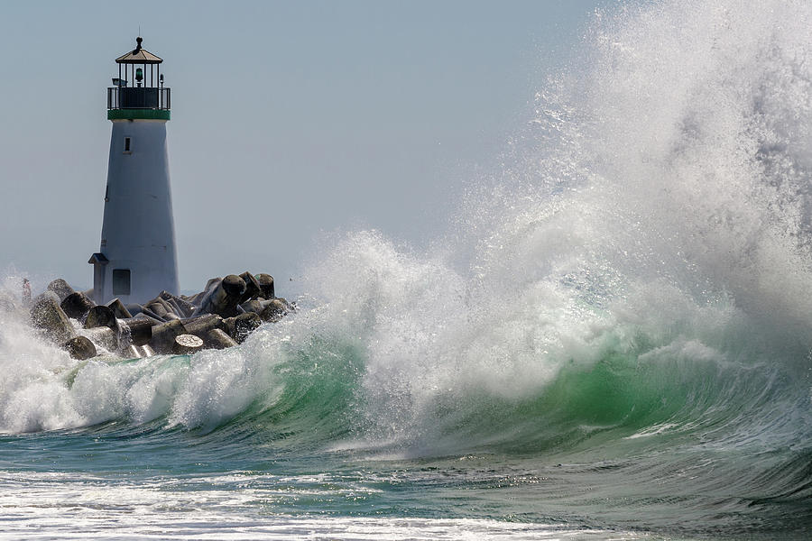 Lighthouse Photograph - Lighthouse with Wave by Bruce Frye