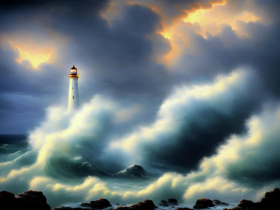 Lighthouse Withstanding the Storm Ai Art by AI Digital Lighthouse Withstanding the Storm Ai Art by AI Digital