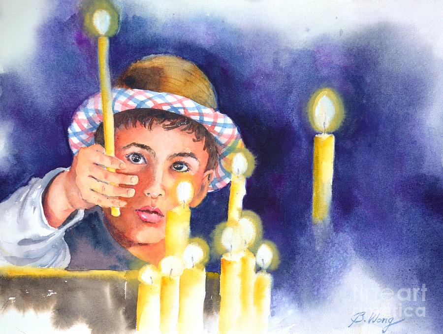 Lighting candles Painting by Betty M M Wong