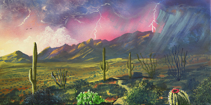 Lighting Strikes the Catalina Mountains, Tucson Painting by Chance Kafka