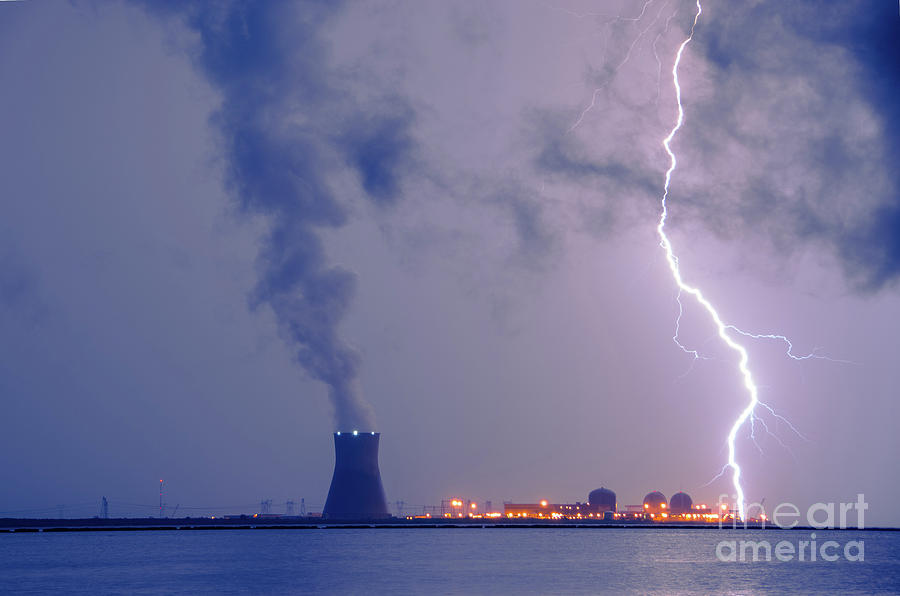 Lightning and Salem Power Plant 2 Rural Landscape Photograph Photograph by PIPA Fine Art - Simply Solid