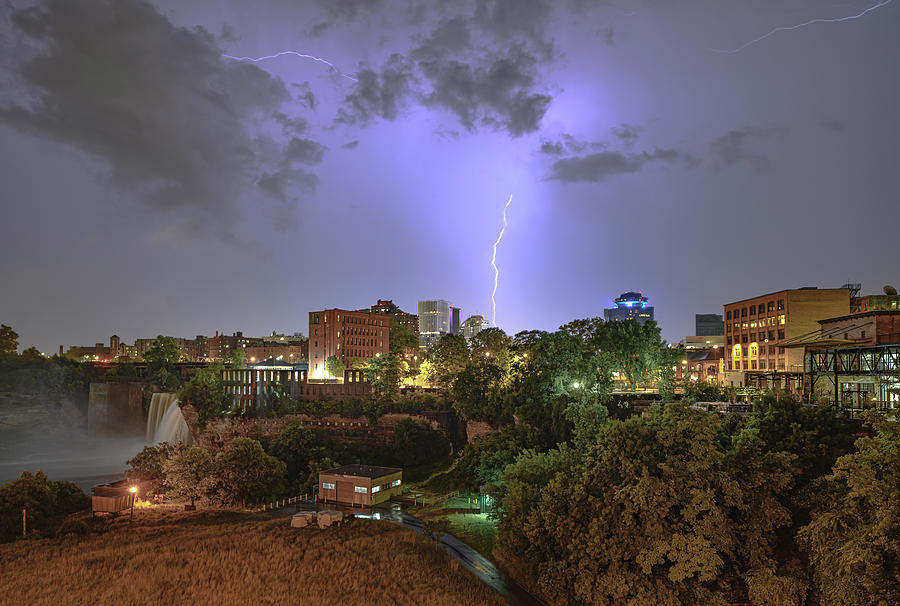 Lightning at High Falls Photograph by Guy Coniglio