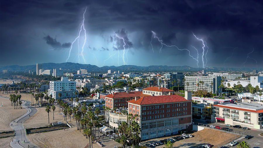 Lightning at Santa Monica Beach Photograph by Marcus Jones