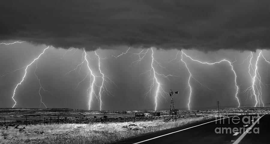 Inspirational Photograph - Lightning Backroads Arizona Black White  by Chuck Kuhn