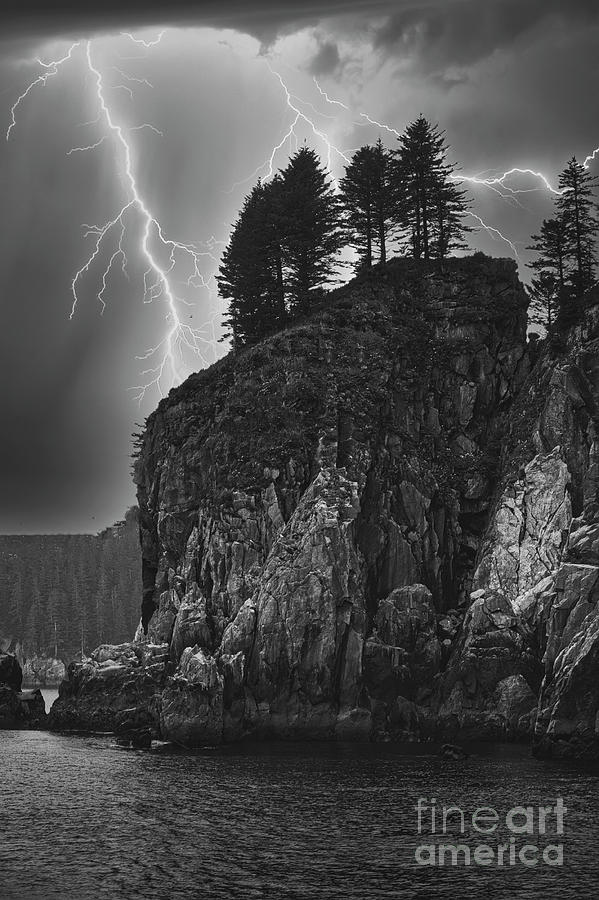 Lightning Edit Anchorage Alaska Black White  Photograph by Chuck Kuhn