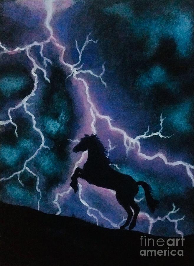 Lightning Horse Painting by Roxanne Stein