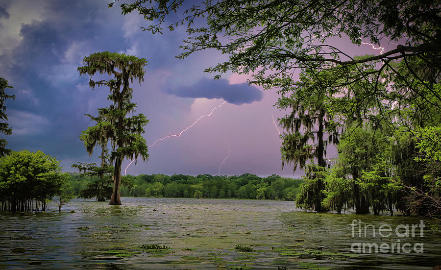 Lightning Lake Martin Louisiana Color  Photograph by Chuck Kuhn