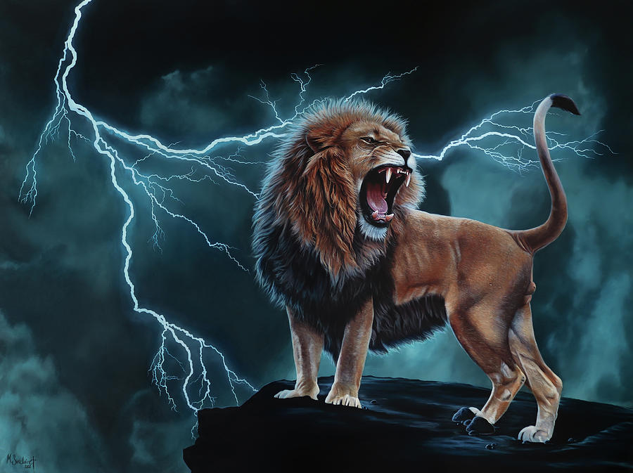 Lightning Lion of Judah Painting by Marika Sinclaire