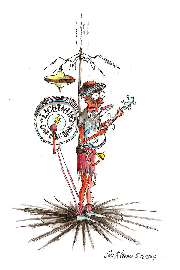 Lightning One Man Band Drawing by Eric Haines