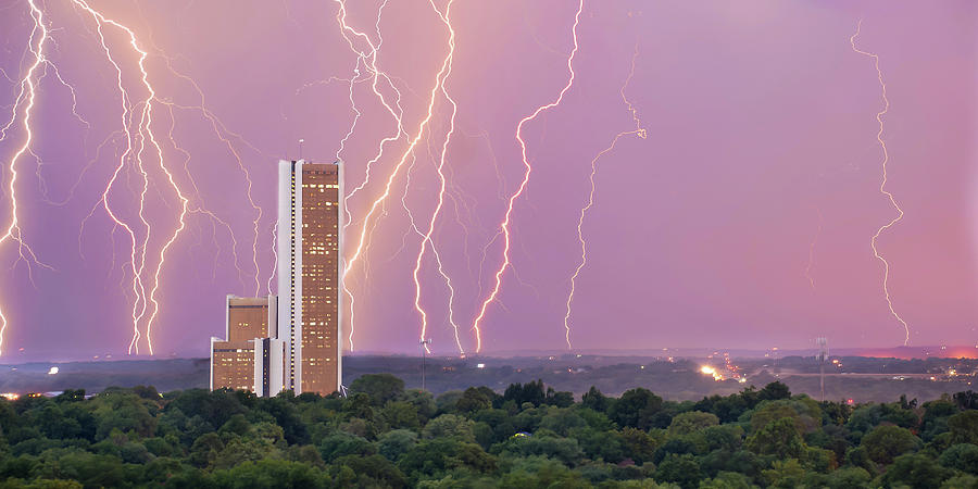 Lightning Over Cityplex Towers - Tulsa Oklahoma Panorama Photograph