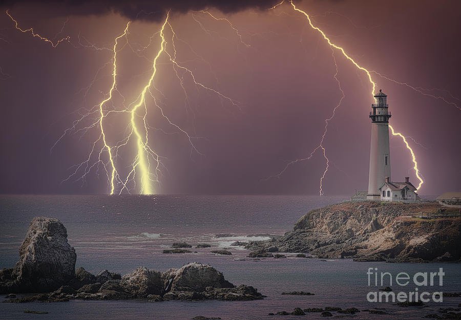 Lightning Over Pigeon Point Lighthouse California Photograph by Chuck Kuhn