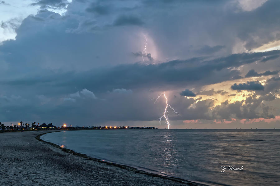 Lightning over Rockport Beach Photograph by Ty Husak