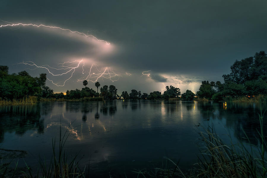 Sunset Photograph - Lightning over Silverbell Lake by David C Vincent