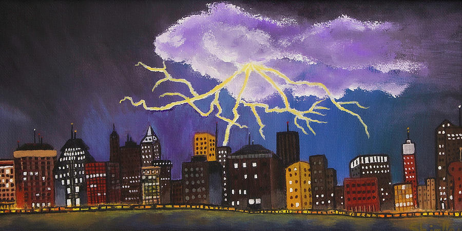 City Lightning Painting by Shirley Dutchkowski