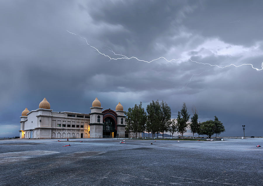 Lightning over the Great Saltair Photograph by Doug Sims