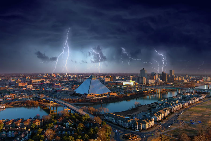 Lightning Over the Pyramid in Memphis Photograph by Marcus Jones