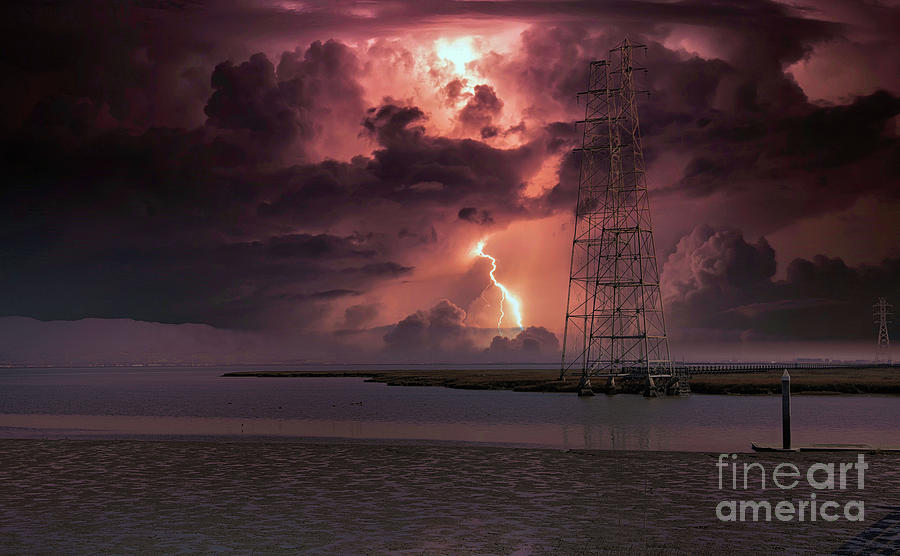Lightning Power lines California  Photograph by Chuck Kuhn