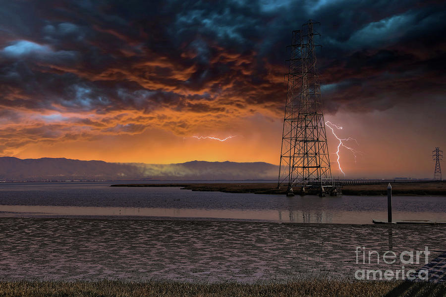 Lightning Powerline Landscape Photograph by Chuck Kuhn