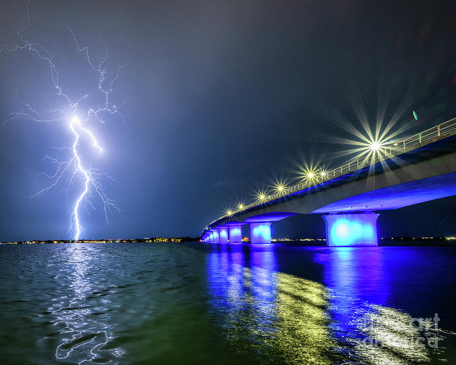 Lightning Ringling Bridge Photograph by Damon Powers - Fine Art America