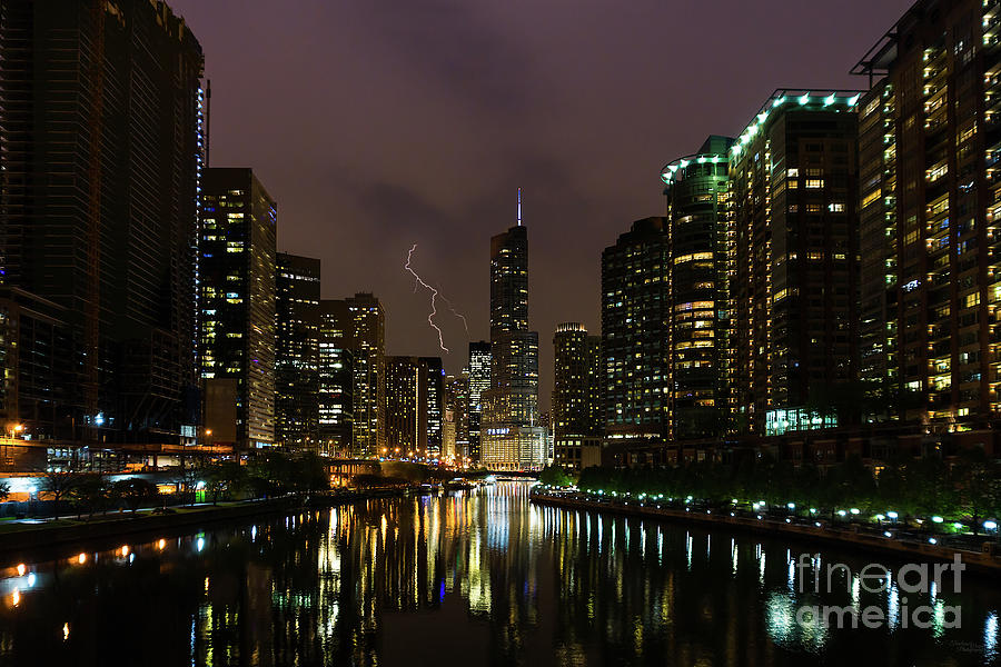 Lightning Strike Over Chicago River Photograph by Jennifer White