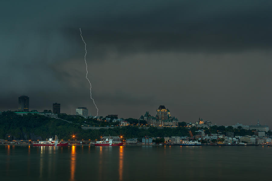 Lightning strike Quebec City Photograph by Jean Surprenant