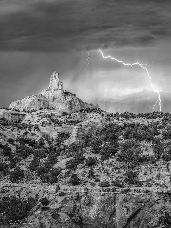 Lightning strikes near Church Rock at Red Photograph by Tim Fitzharris