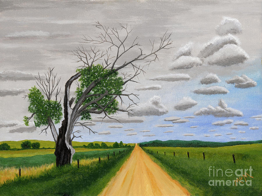 Lightning Tree, Kansas Flint Hills Painting by Garry McMichael