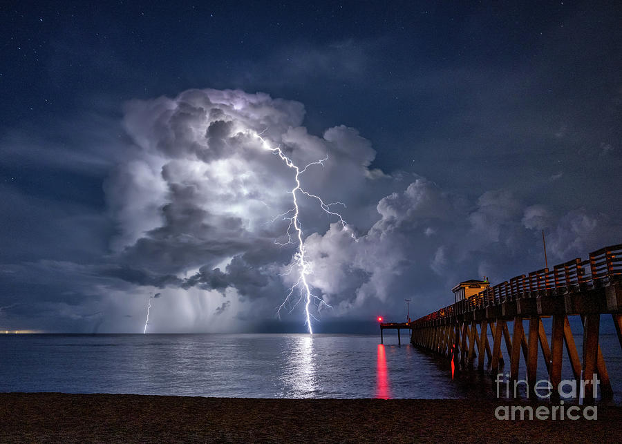 Lightning Venice Fishing Pier Photograph by Damon Powers - Fine Art America