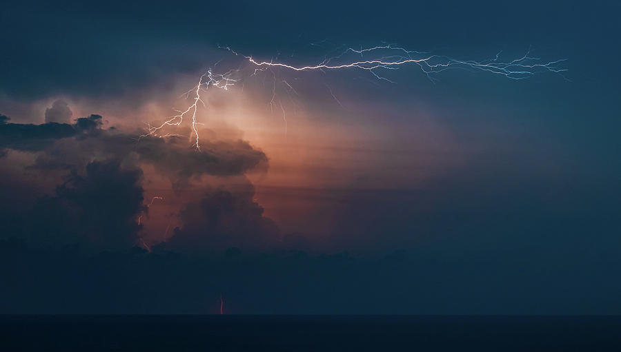 Lightnings over the sea at night - Sicily Photograph by Mirko Chessari