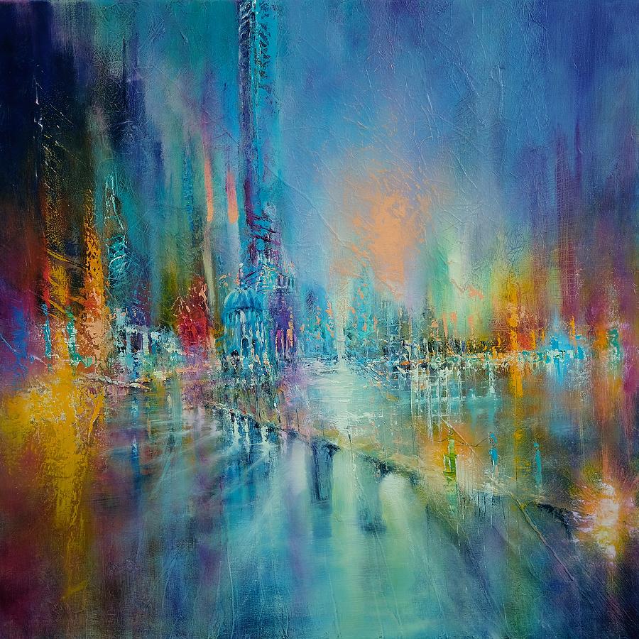 Lights in the city Painting by Annette Schmucker