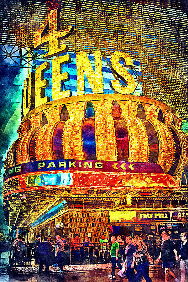 Las Vegas Mixed Media - Lights of 4 Queens Casino, Las Vegas by Tatiana Travelways