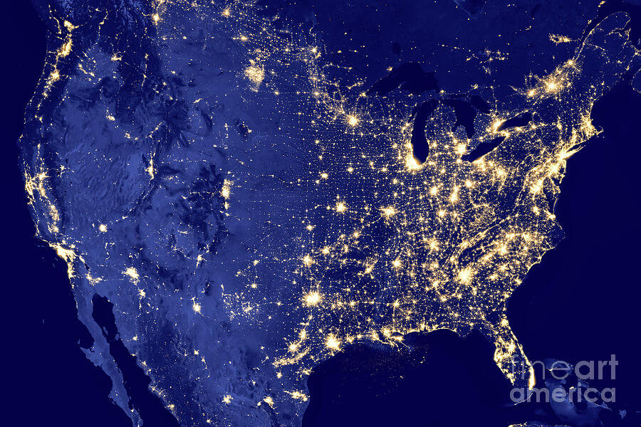 City lights of America, view from space at night Photograph by Best of NASA