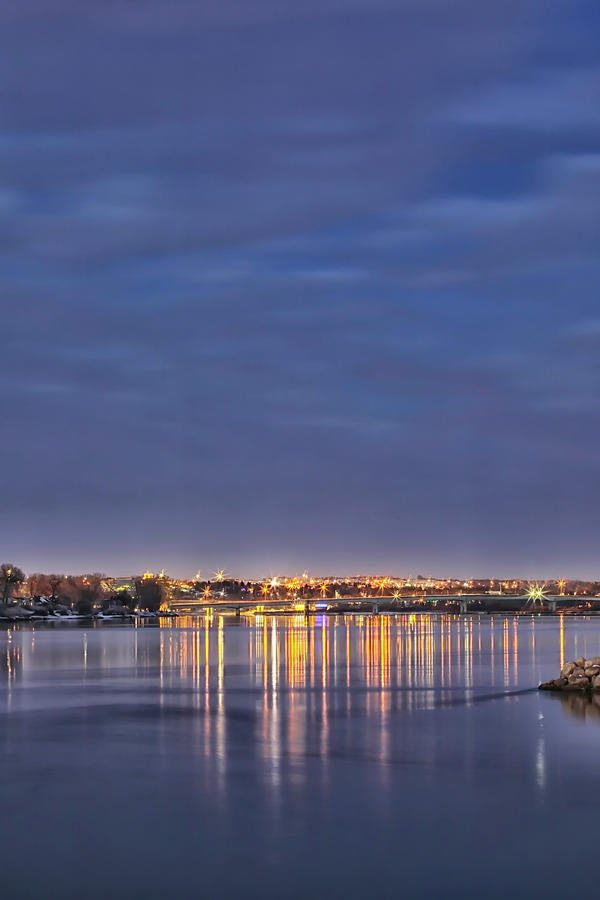 Lights of Bismarck on the Missouri river Photograph by Roxanne Westman